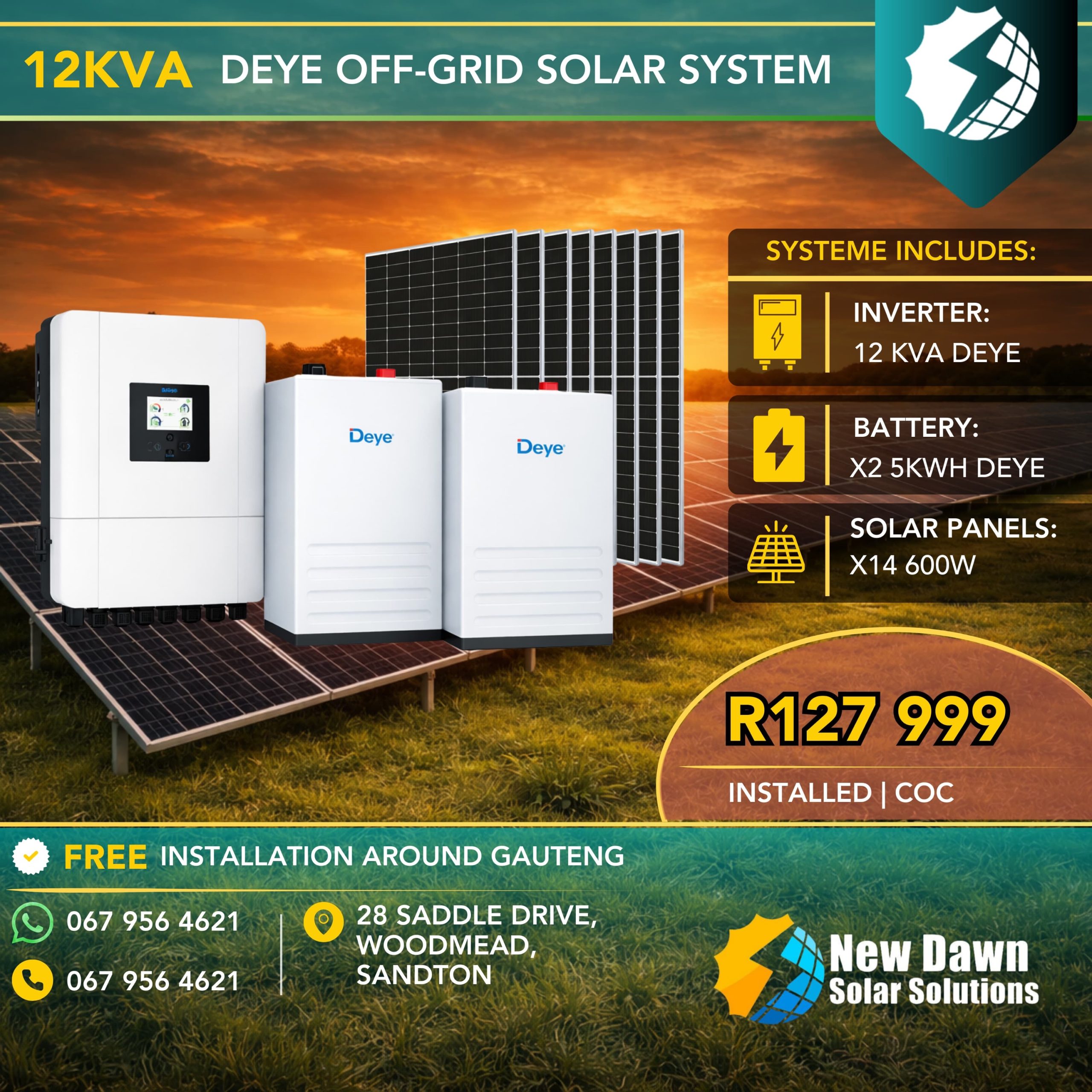 12KW DEYE 3 PHASE OFF-GRID SOLAR SYSTEM